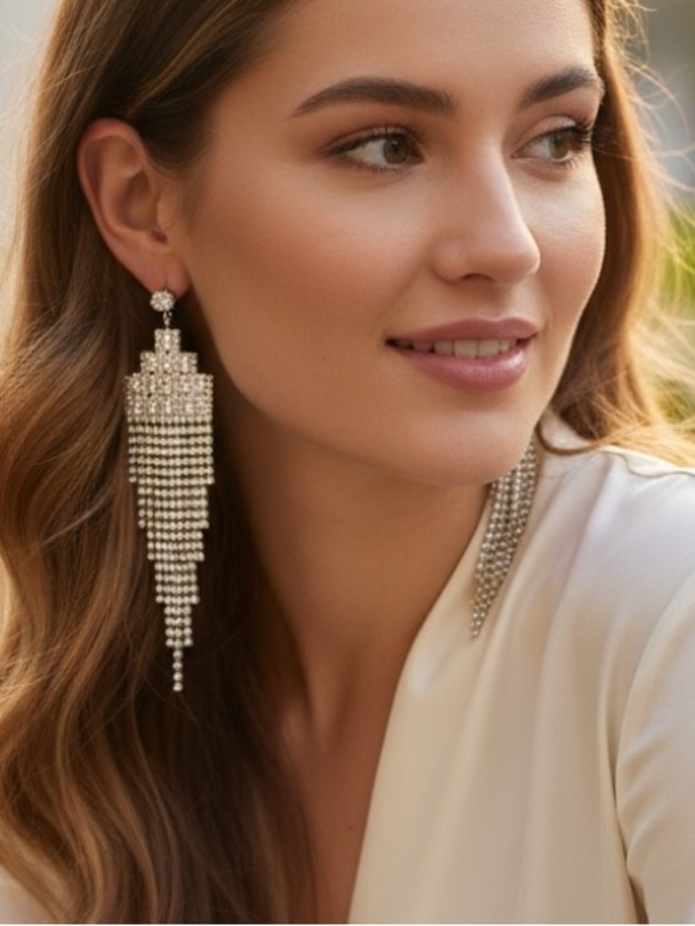 Silver rhinestone Fringe Drop Earrings - Elegant Jewelry